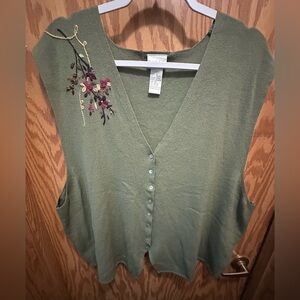 Vintage Koret Knit Sweater Vest with Embroidered Flowers